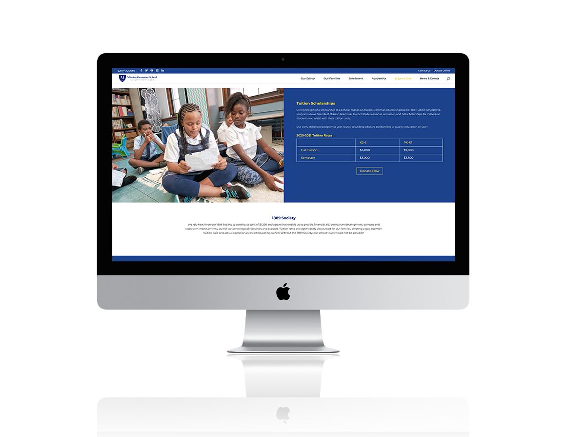 Mission Grammar School Website Interior Page Design